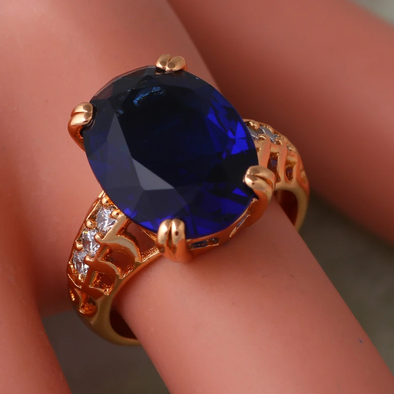 

Deep Blue Cubic Zirconia female Party ring gold blue rings for women gift fashion jewelry size 6 7 8 9 10 R566