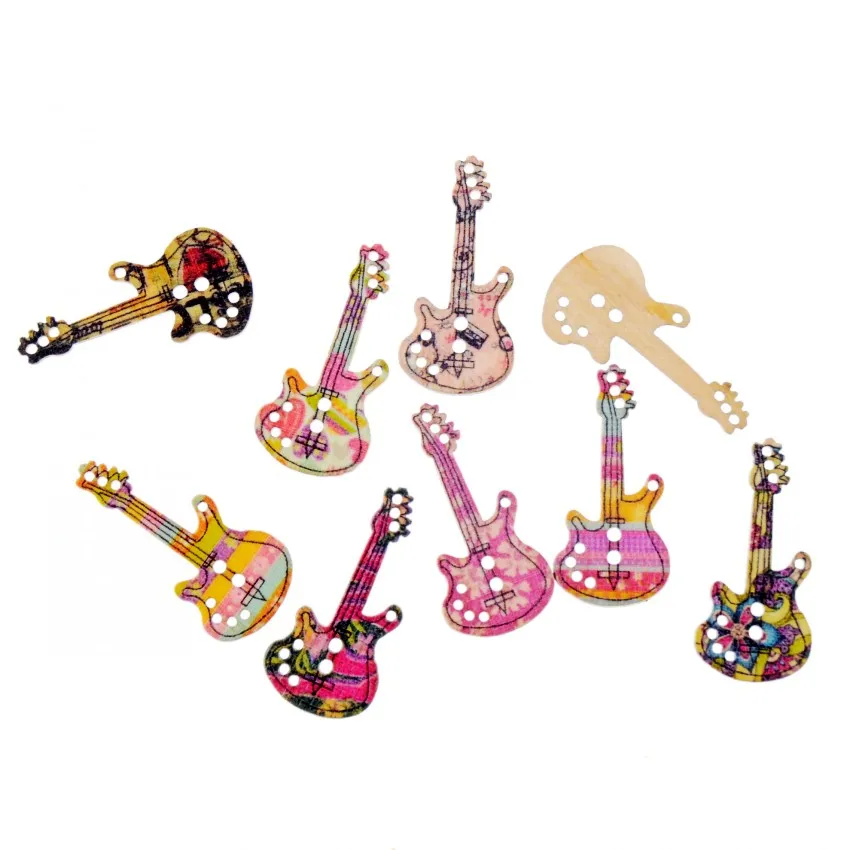 Бесплатная доставка 10 шт Случайные Смешанные гитары скрипки стиль 2 отверстия деревянные Швейные Кнопки природа обратно Скрапбукинг 36x17мм