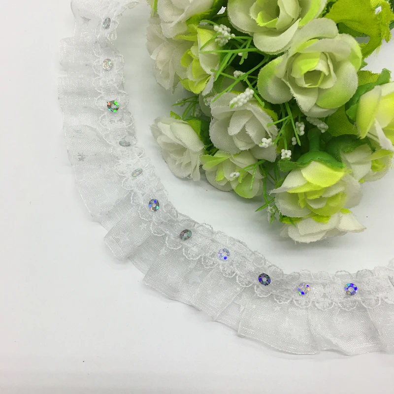 5 ярдов 2 слойная плиссированная отделка из органзы 30 мм|lace sewing|lace trimpleated trim |