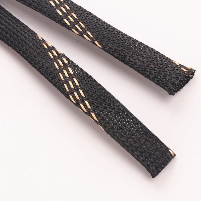 10M 6mm Braided Cable Sleeves Black+Gold PET Tight Expandable Sleeve Wire Gland Protection High Density Insulation | Обустройство
