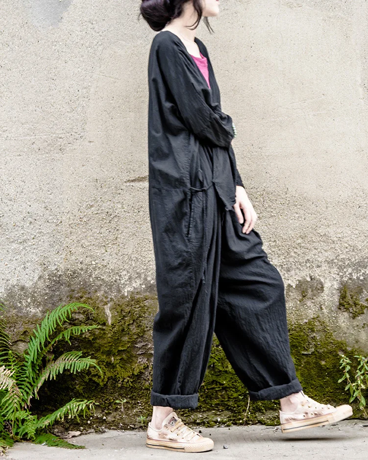 Original Design Spring and Autumn Women Cotton Linen Loose Long Sleeve Jumpsuits Chinese Style Mori jumpsuits N475 | Женская одежда