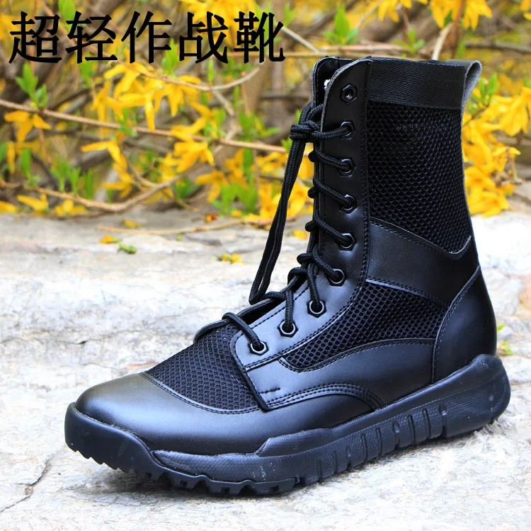 Summer MEN Ultra-light Army Boots Special Soldiers Leather Mesh Ventilation Operational  Outdoor Tactical Boot Training Boots