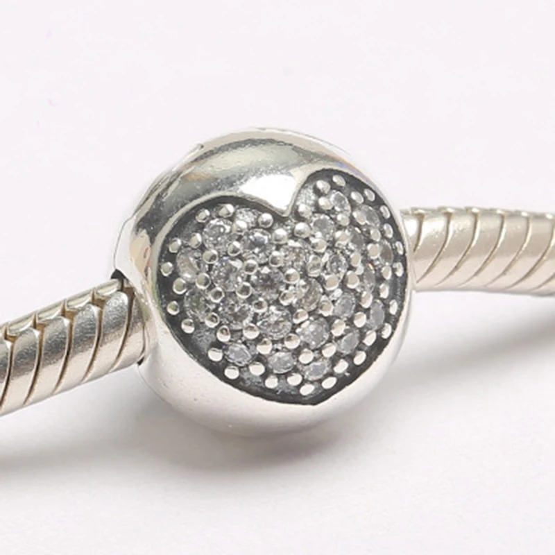 

925 стерлингового серебра CZ сердце клип, Очаровательные бусы, соответствуют оригинальному Европа талисманы браслет "сделай сам" для изготовл...