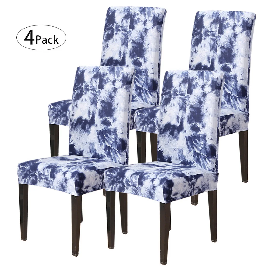 navy 4pc Съемные чехлы на стулья с цветочным принтом, эластичные чехлы на стулья для ресторанов, свадеб, банкетов, складные чехлы на стулья для гостиниц - Цвет: navy 4pc