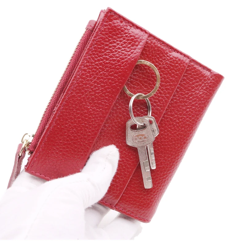 

New Slim Genuine Leather Women Wallets Female Small Short Zipper Coin Purse Lady Card Holder Portomonee Money Bag With Key Ring