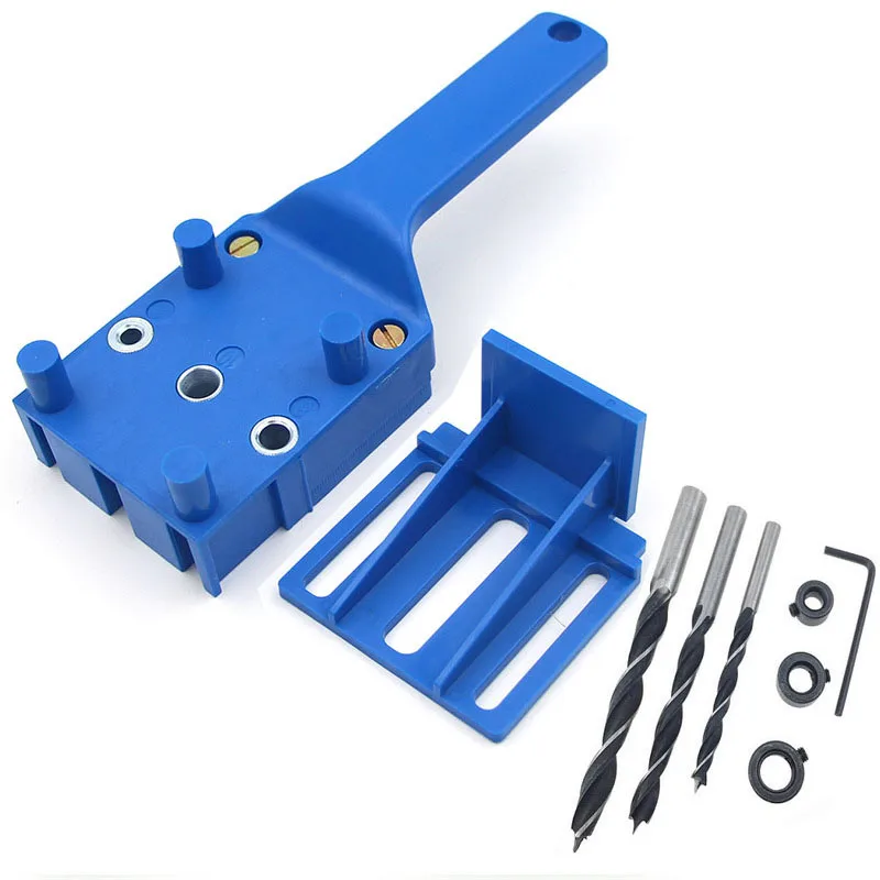 Blue with Drill Bit ALLSOME дюбель джиг 6 8 10 мм Дерево HSS сверла деревообрабатывающий джиг ABS пластик карманное отверстие джиг сверло направляющий инструмент для столярных работ HT2638 - Цвет: Blue with Drill Bit