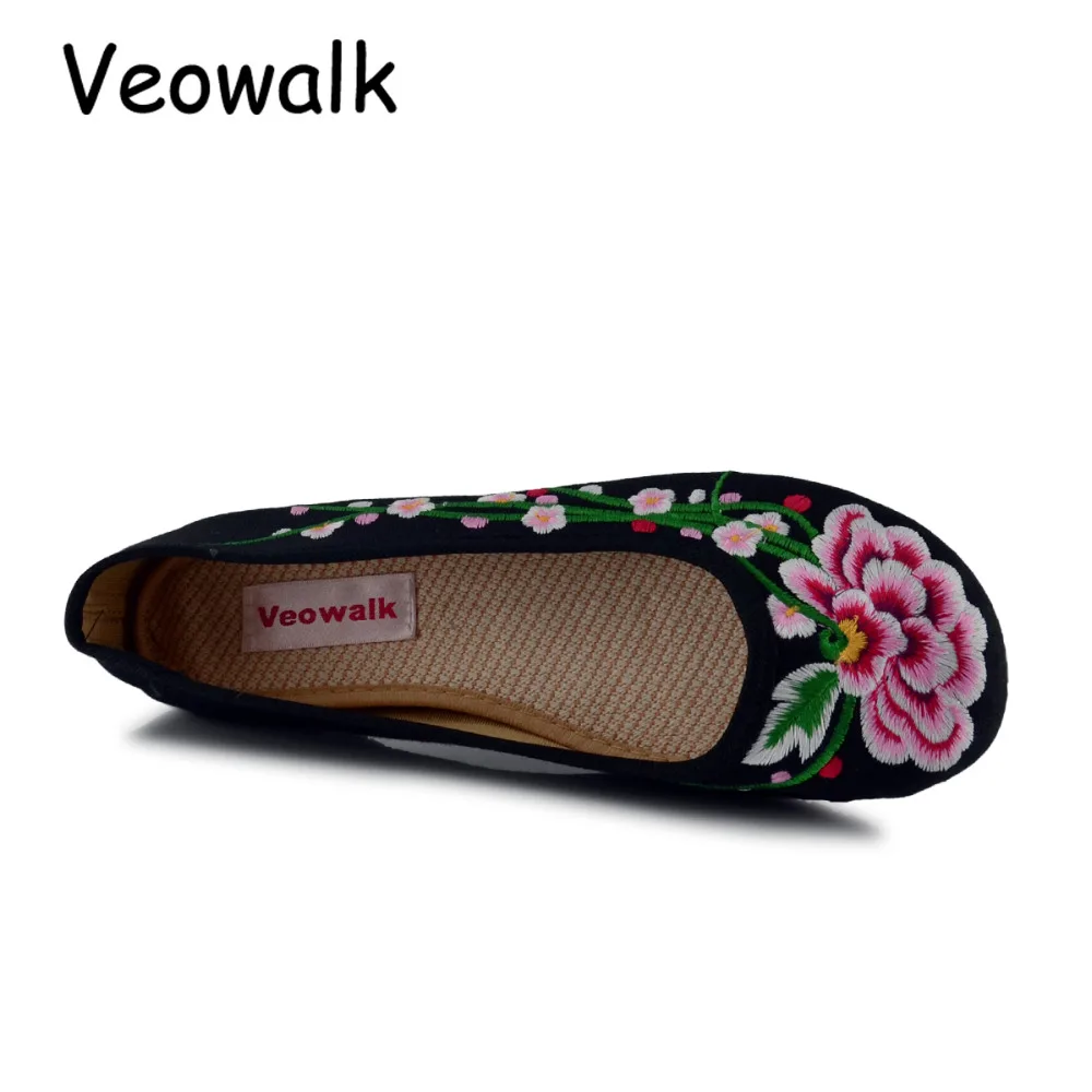 Женские балетки ручной работы Veowalk с вышивкой сливы китайские винтажные