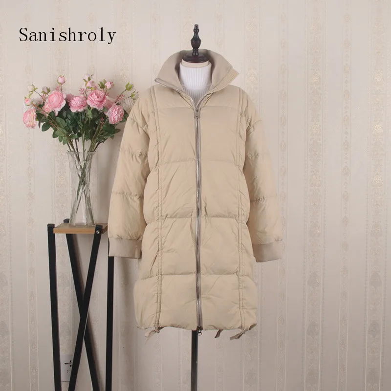 Sanishroly New Women Long Coat Autumn Winter Casual Loose Warm Thicken Down Jacket Female White Duck Down Outwear Plus Size S683