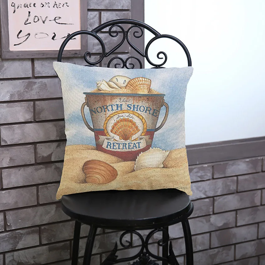 Ковш с морским принтом жизни декоративная подушка наволочка для дивана льняная