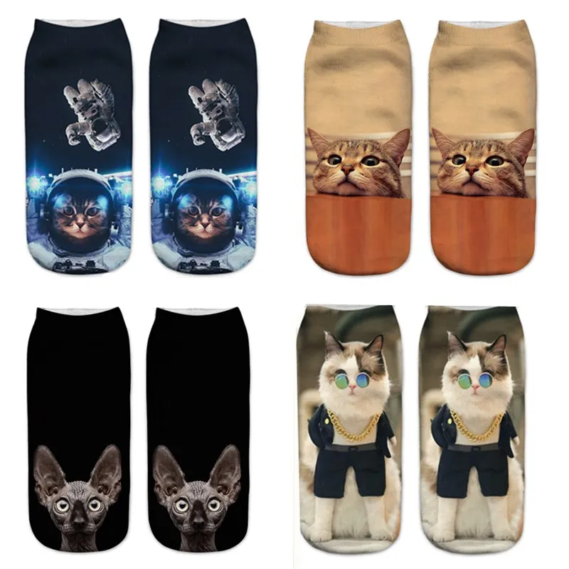 ZHBSLWT New Hot Lovely Cat Pattern 3D Print Animal Women Socks Casual Cartoon Unisex Low Cut Ankle Socks-003 | Женская одежда