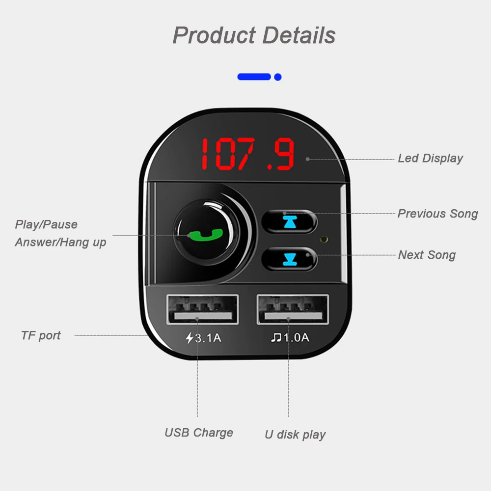 JINSERTA Bluetooth FM передатчик модулятор Dual USB зарядное устройство громкой связи