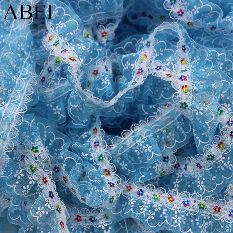 Детская кружевная лента из голубой органзы длина 3 см ширина 10 ярдов для