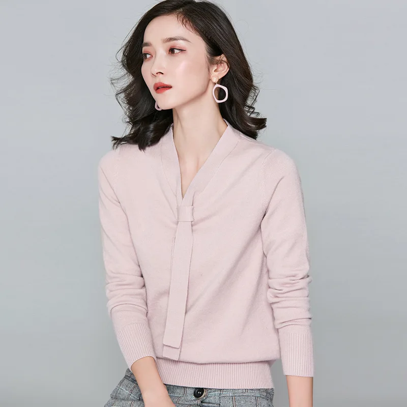 womens top Cotton kintting long sleeve V-neck sweater all match tee white black n t shirt women bts | Женская одежда