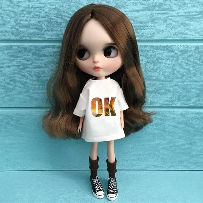 Одежда для кукол Blyth 1 шт. белая футболка милая картонная pullip Momoko obistu licca 1/6 Барби |