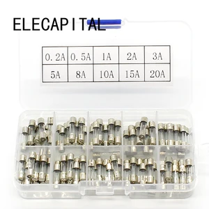 Акция! Набор стеклянных трубок быстрого сгорания, 100 шт., 5x20 мм, предохранители в ассортименте комплектов, Стеклянные Предохранители быстрого сгорания