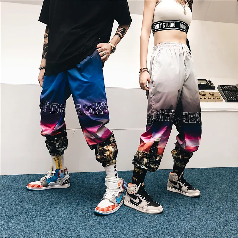 2019 летние штаны шаровары с градиентом цвета для мужчин и женщин уличные принтом в