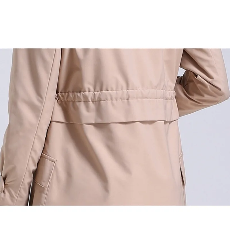 

Medium long Women Trench Coat Elegant Slim Ladies Outerwear Large size L-5XL Adjustable belt Solid Casual Female Windbreaker
