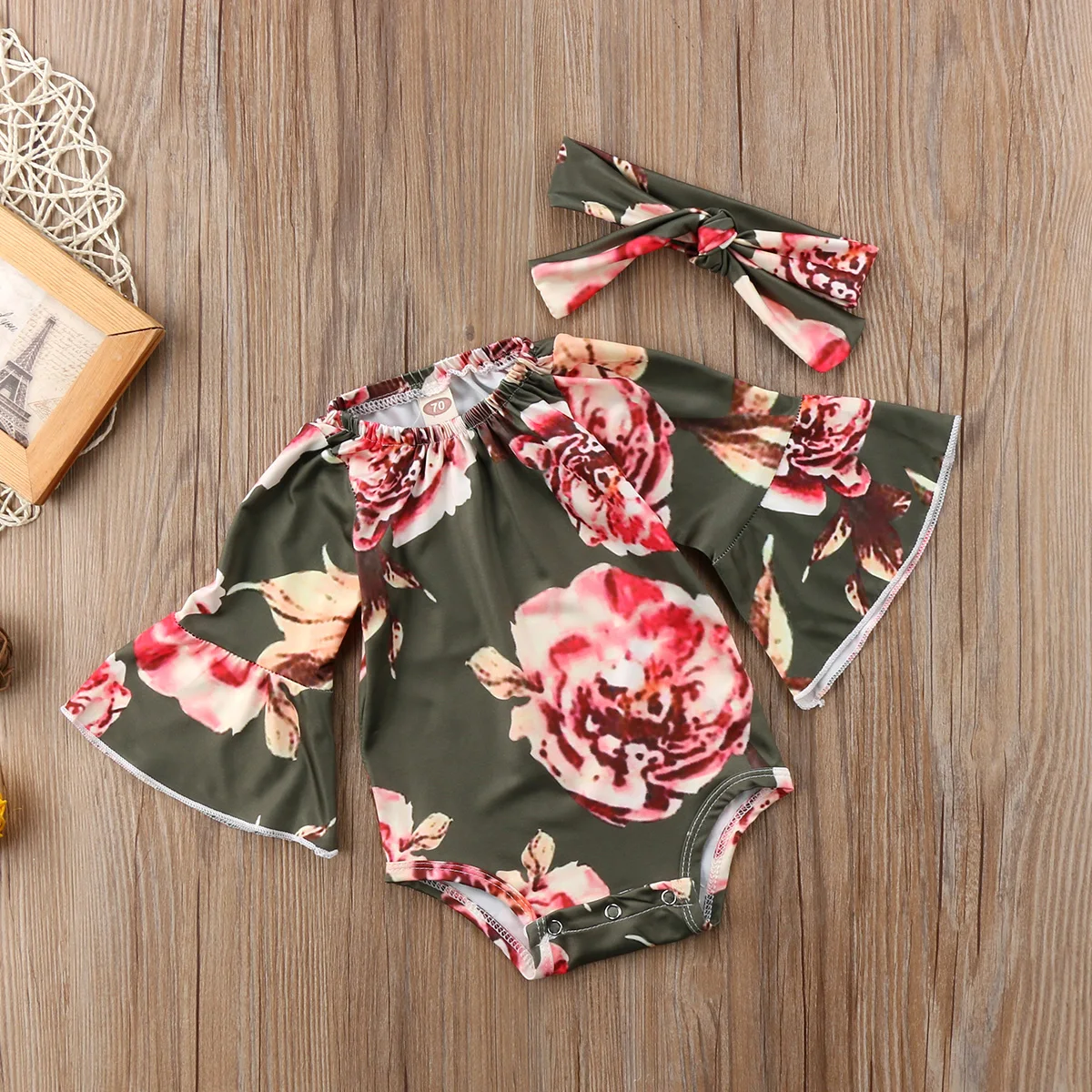 

Newborn Infant Baby Girls Clothes Floral Flower Bodysuit Jumpsuit Outfits One Piece Set Clothes Fashion Long Sleeve Clothing