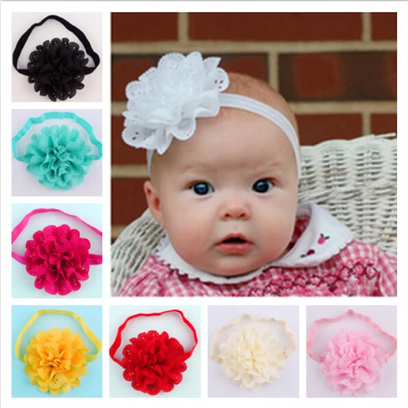 

100Pcs/Lot,Fabric Flower Nylon Baby Headband,Floral Hairbands For Girls,Newborn Nylon Children Hairtie Hair Accessories