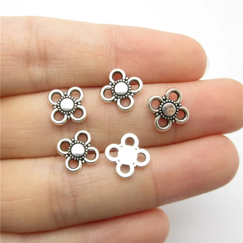 Оптовая продажа 200 шт (8*8 мм) серебристый цветок под старину Подвески подходят