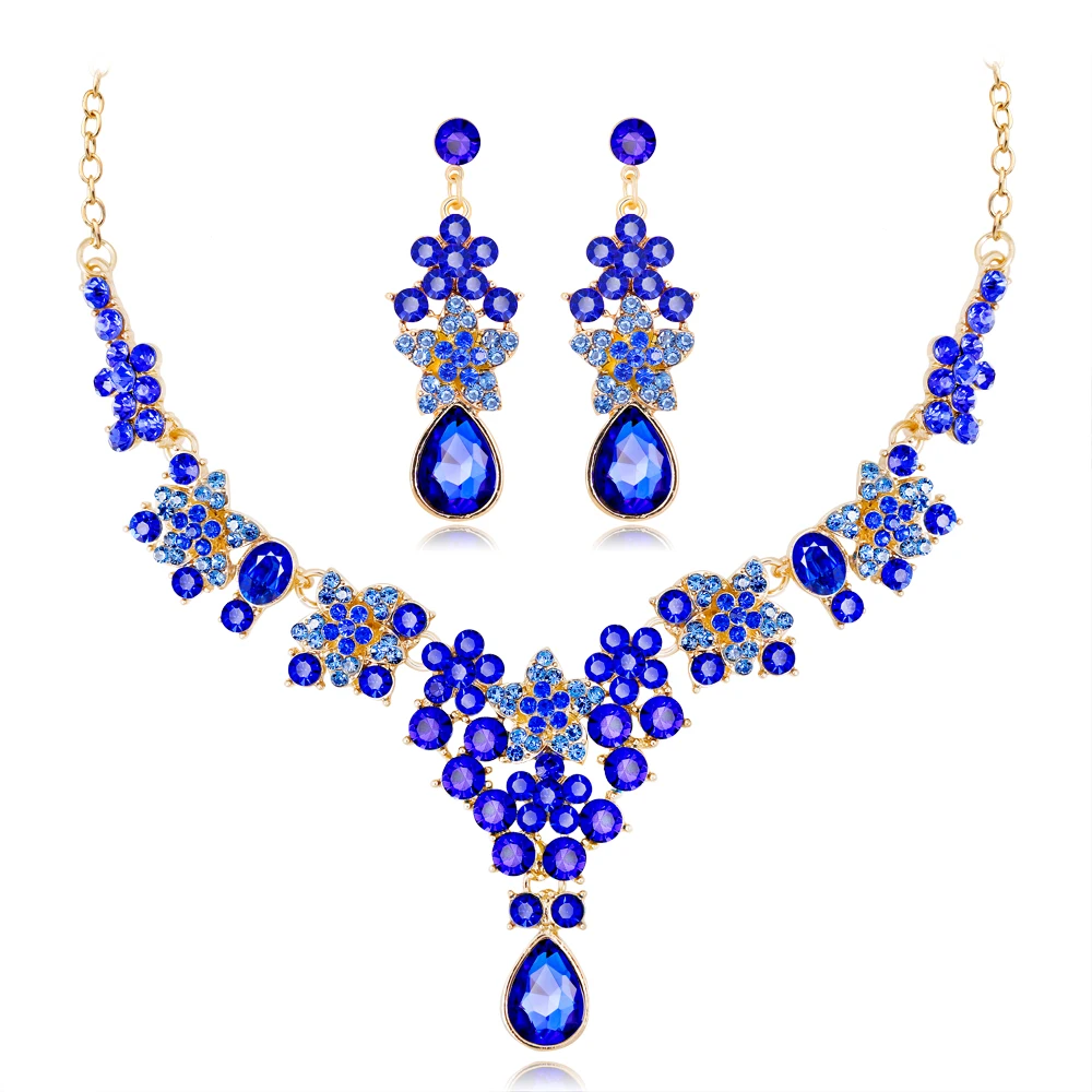 

FARLENA Silver Plated Exquisite Flowers Necklace Earring Set for Bride Fashion Crystal Rhinestone Wedding Jewelry sets