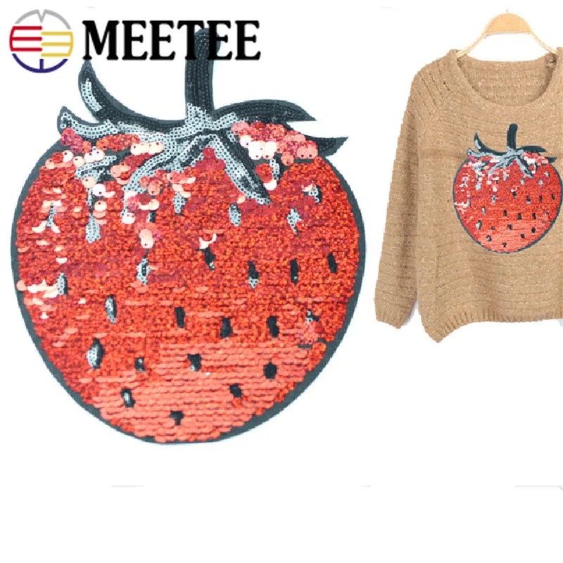 2pcs Red Sequins strawberry Embroidery Fabric Large Applique Patch sweet Lace Sew Dress Cloth Decorate DIY Accessory ZK874 | Дом и сад