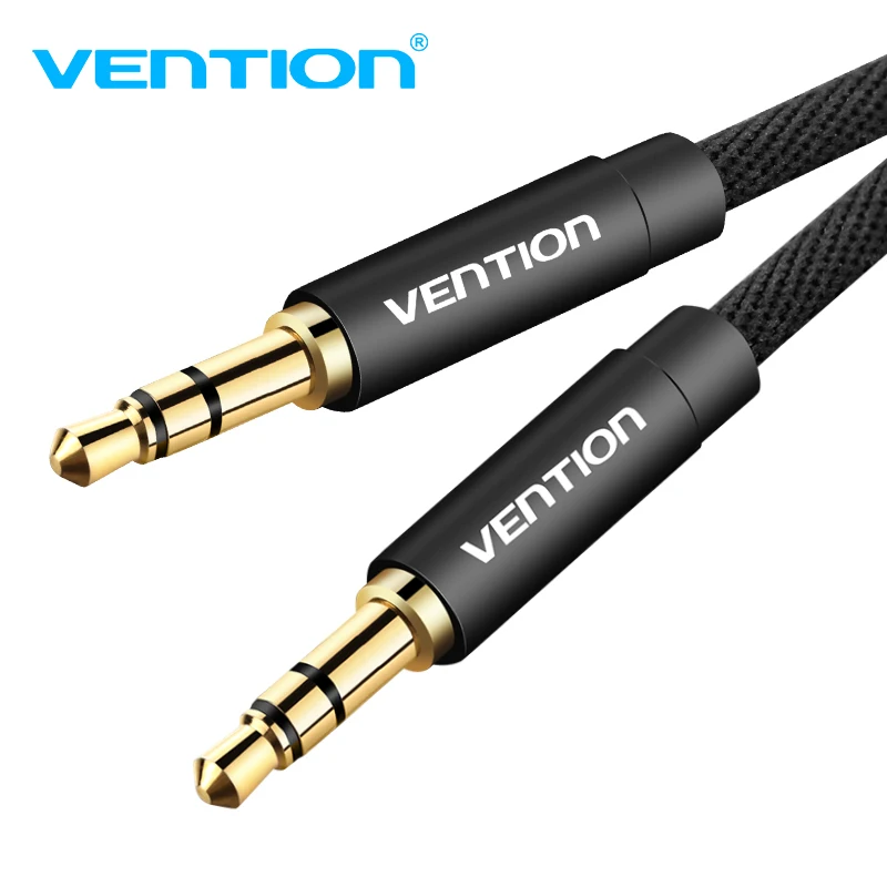Аудиокабель Vention 3 5 мм тканевый плетеный кабель с разъемом jack на разъем aux 1 м 2 для