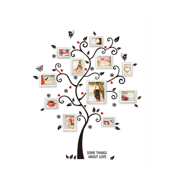 Настенные Стикеры шикарная семейная фоторамка дерево бабочка цветок сердце
