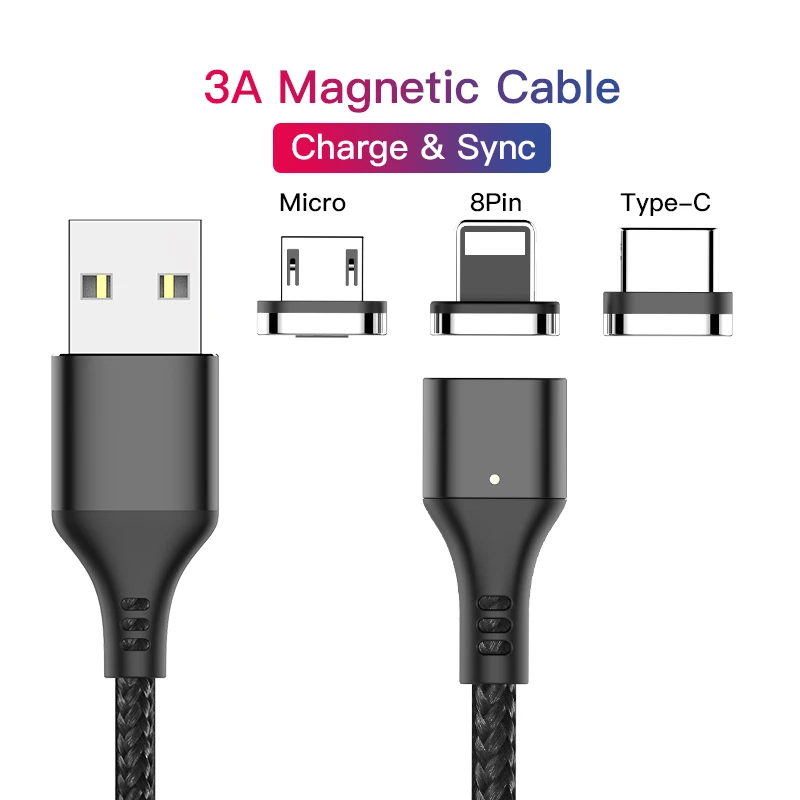 ! ACCEZZ 3A Сверхбыстрый Магнитный зарядный кабель для iphone XS MAX X Micro USB Type C Samsung Huawei Xiaomi