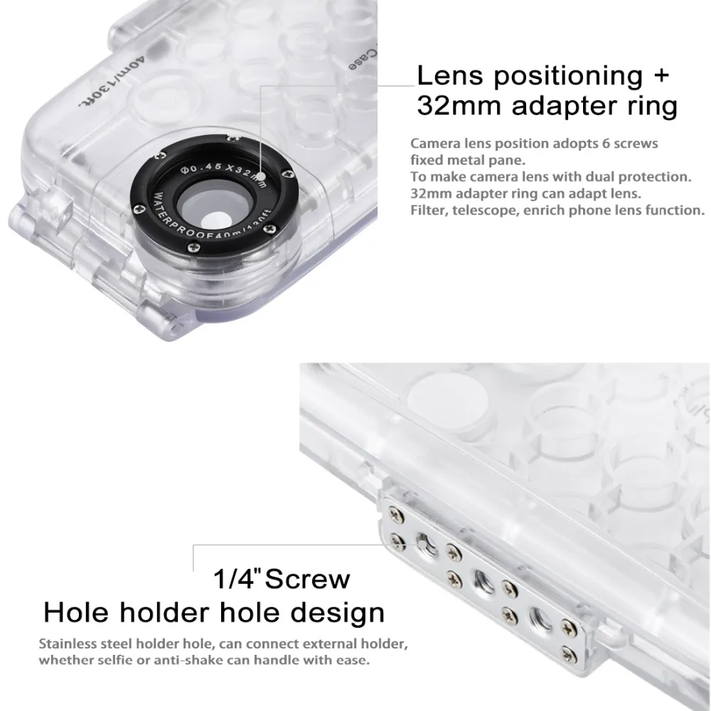 PULUZ для iPhone 8 и 7 40 м/130 футов водонепроницаемый корпус дайвинга защитный чехол