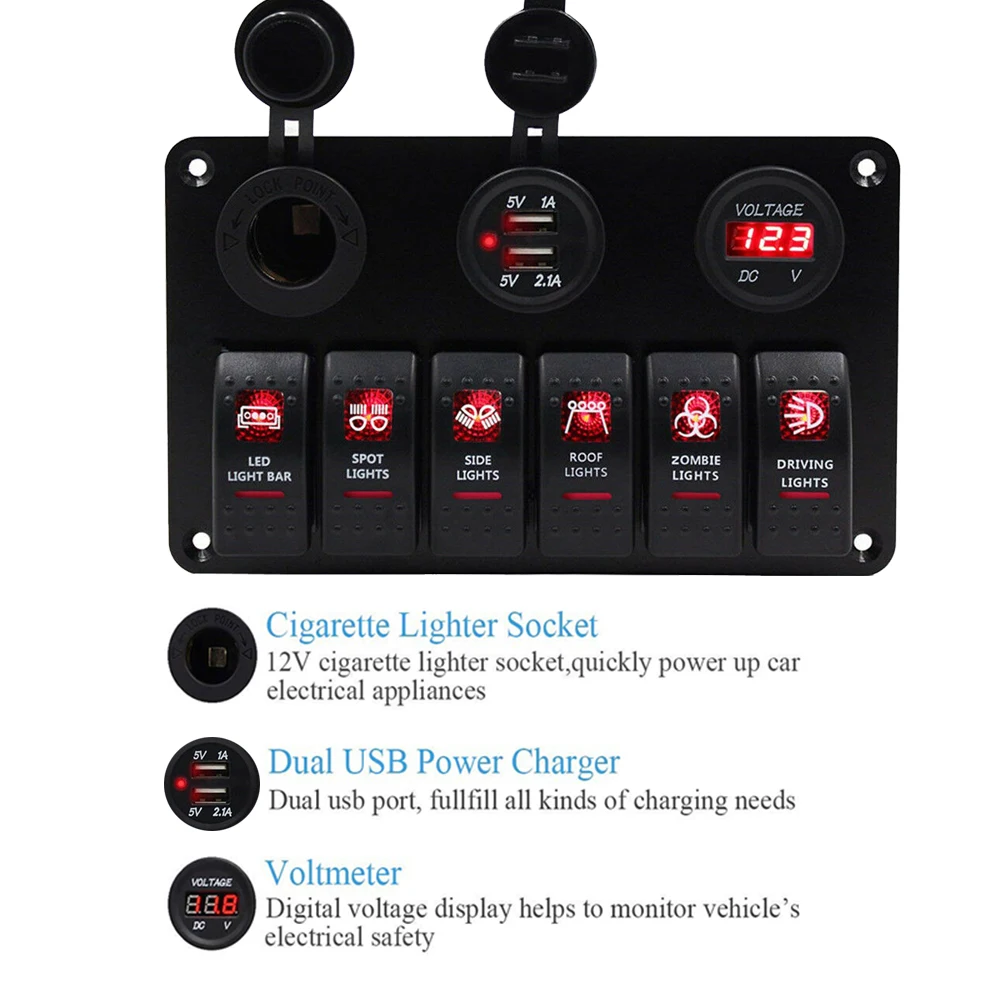 Двойной usb Зарядка 6 перекидной переключатель панель управления 12 V ~ 24V