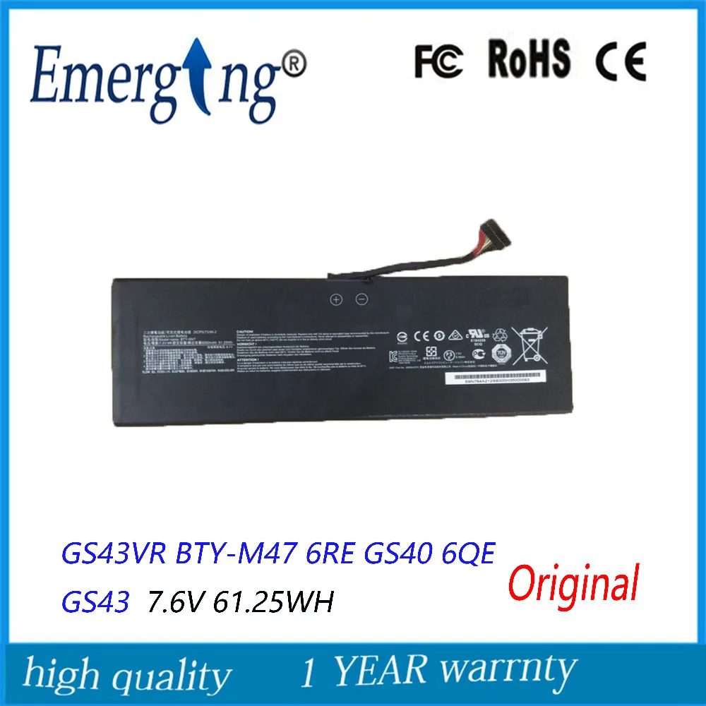 

7.6V 61.25WH New Laptop Battery For MSI GS43VR BTY-M47 6RE GS40 6QE GS43