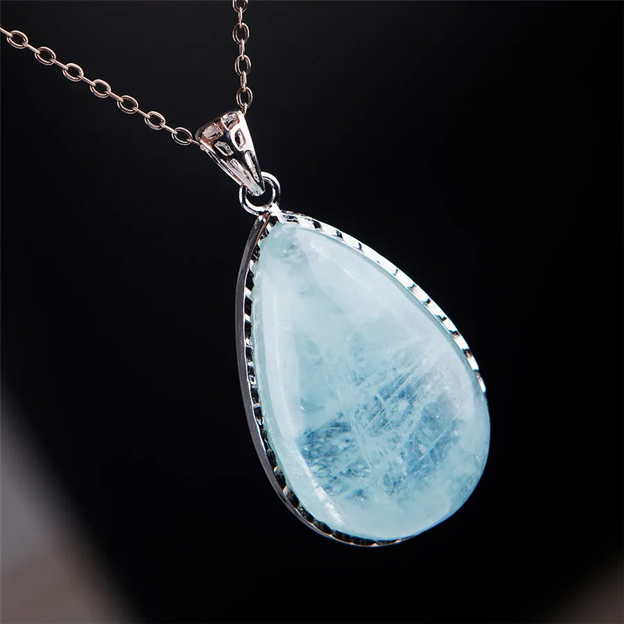 925 стерлингового серебра Fine Jewelry Капля воды из бисера кулон синий кристалл