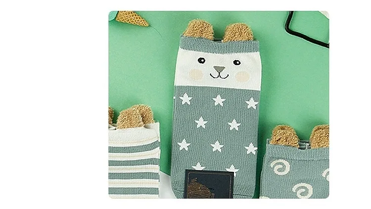 5 Pairs/Lot Women Cute Kawaii Short Socks Cartoon Animals Ears Funny Pattern Jingle Cat Bear Sheep Cotton Ankle Student Socks