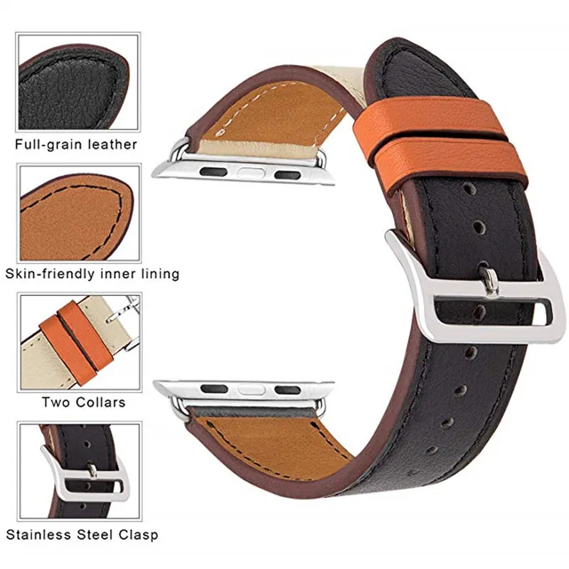 Контрастный цвет спортивный кожаный ремешок 40 44 мм для Hermes Apple Watch 3 ремешок 38 мм 42 мм дышащий браслет ремешок для iWatch 4 3 2 1