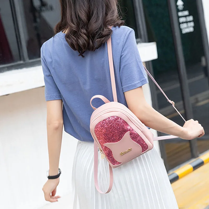 Рюкзак с блестками легкий мини рюкзак из ПУ для студентов путешествий покупок