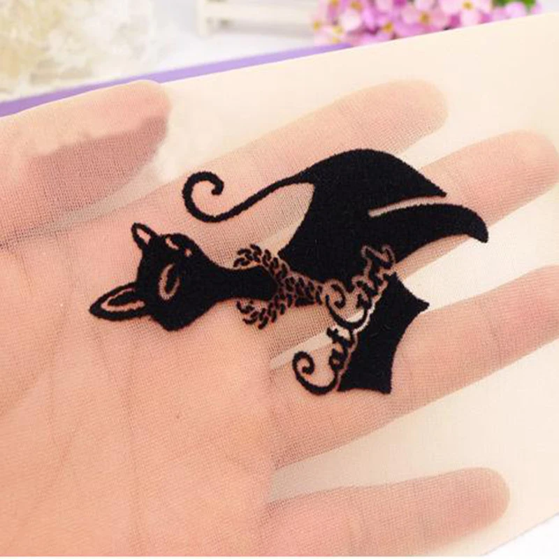 

FENNASI Women's Tights Classic Cat Silk Stockings Ladies Vintage Faux Tattoo Cartoon Stockings Pantyhose Female Hosiery 3 pairs