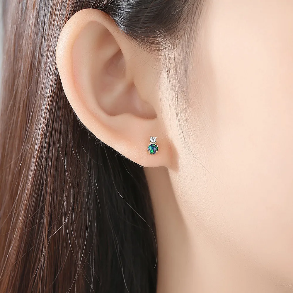 CZCITY Real Round Fire Opal Stud Earrings for Women 925 Sterling Silver Fine Jewelry Boucles D Oreille Bijoux Femme Gifts SE0415 | Украшения