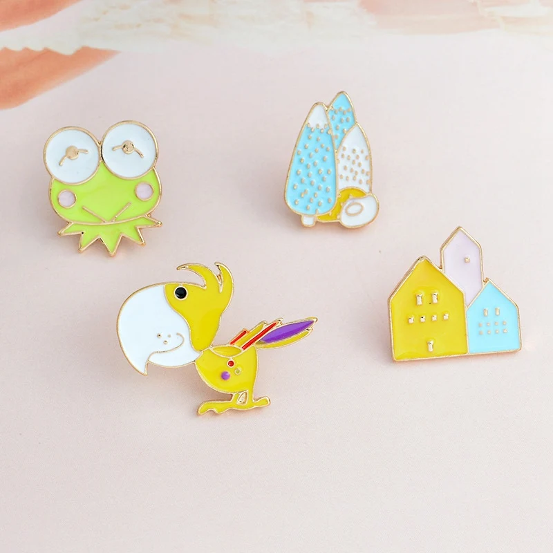 1 шт. милые животные булавки и броши лягушка птица дерево дом твердая Эмаль