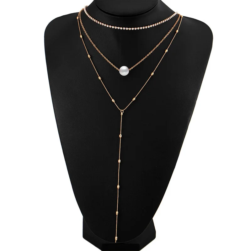 Чокер женский многослойный на цепочке с искусственным жемчугом|choker fashion necklaces|choker
