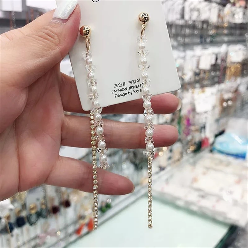 Роскошные золотистые серьги подвески с кисточками цвет Искусственный жемчуг