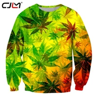 cjlm casual leaves autumn and winter models sweatshirts hoodies mens green digital 3d printing long sleeved o neck sweatshirt