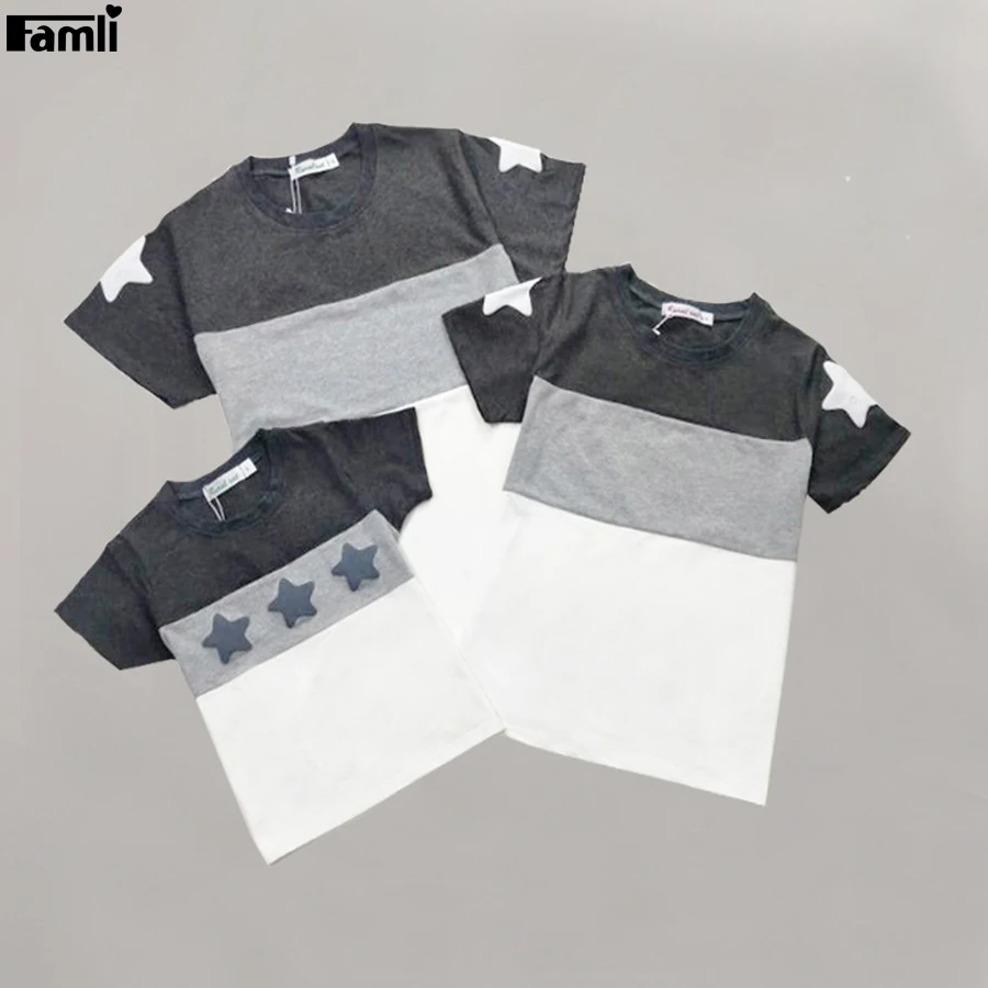 Famli/1 шт. одинаковая футболка для папы мамы и дочки летняя повседневная в полоску с