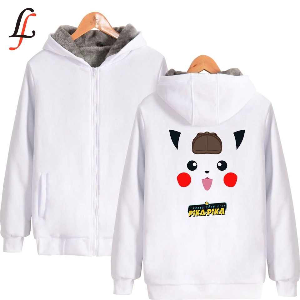 Толстовка с капюшоном Pikachu теплая зимняя уличная куртка унисекс на молнии 2019| |