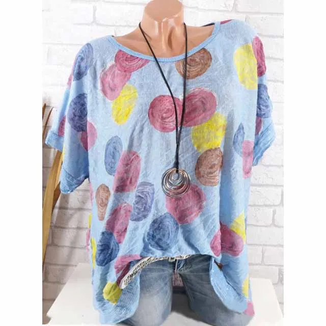 5Xl Women Summer Plus Size Shirts 2019 Short Sleeve Polka Dot Printed Blouses Streetwear O-Neck Casual |