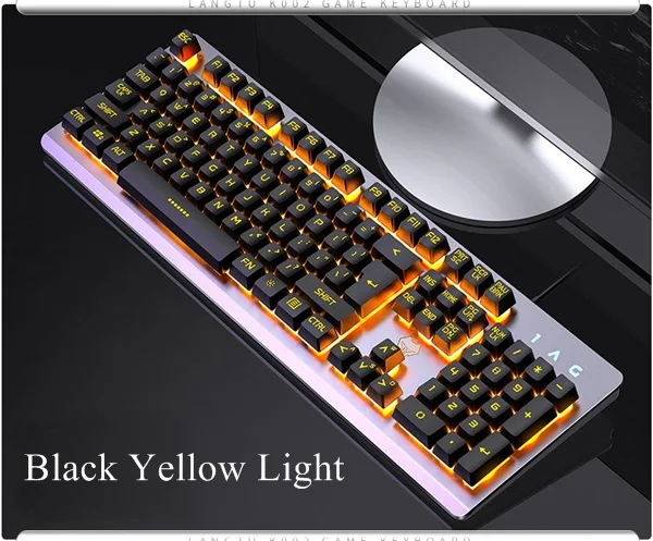 Black Yellow Light hxsj Langtu V1 USB Проводная Регулируемая Мультимедийная Игровая клавиатура с подсветкой матовая металлическая панель подвесной брелок - Цвет: Black Yellow Light