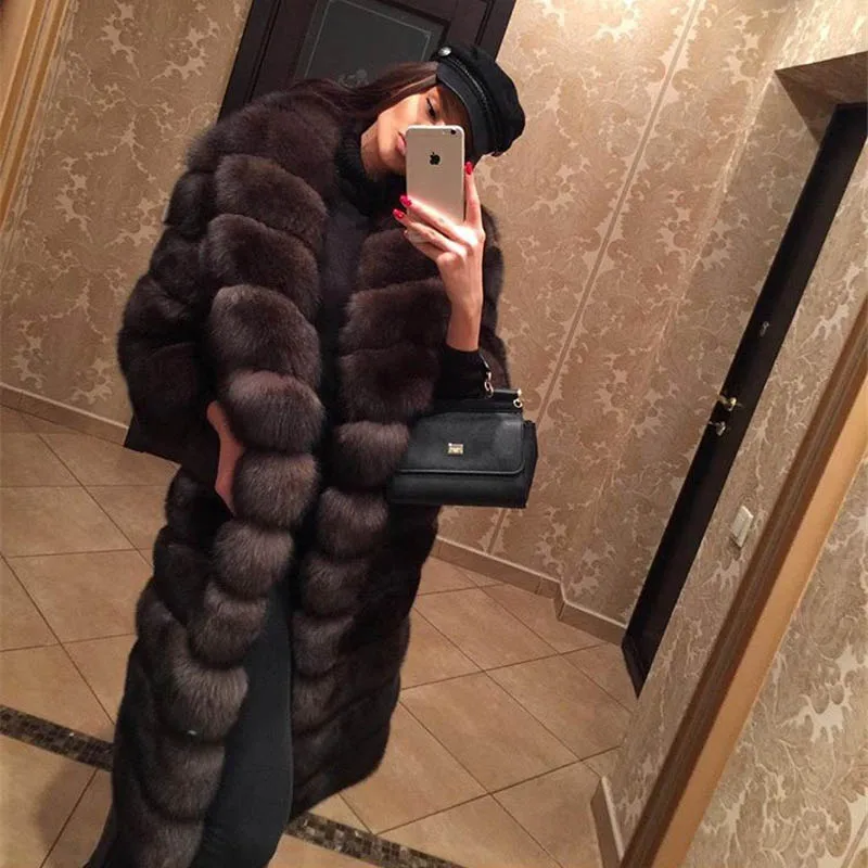 Tatyna Furclub Natural Fur Women Coat Winter Real Fox Fur Jacket Coats Female Thick Warm Outerwear Fashion Fur coat Collar Brown