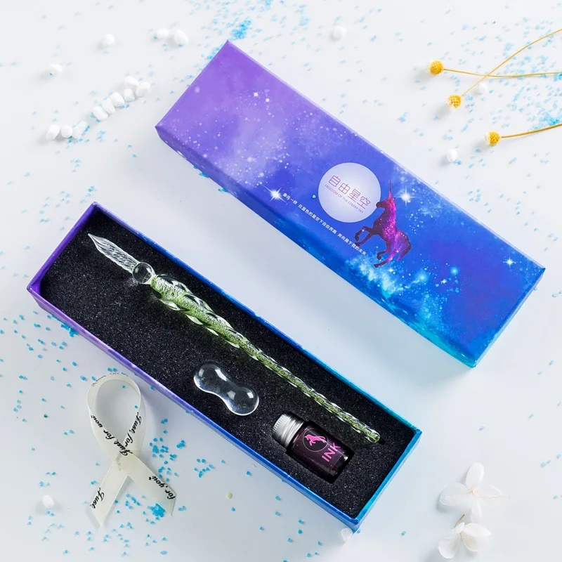 Small gift box E JUGAL прозрачная стеклянная ручка звездное небо Dip Ручка Блеск порошок ручка чернила Подарочная коробка набор пишущий инструмент перьевая Dip Ручка подарочная коробка - Цвет: Small gift box E