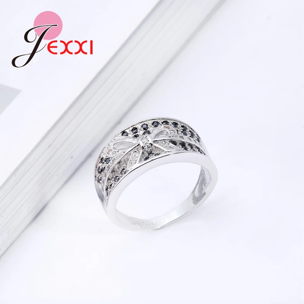 

Unique Design Bowknot 925 Sterling Silver Rings With Black Cubic Zirconia Fashion Jewelry For Unique Girls New