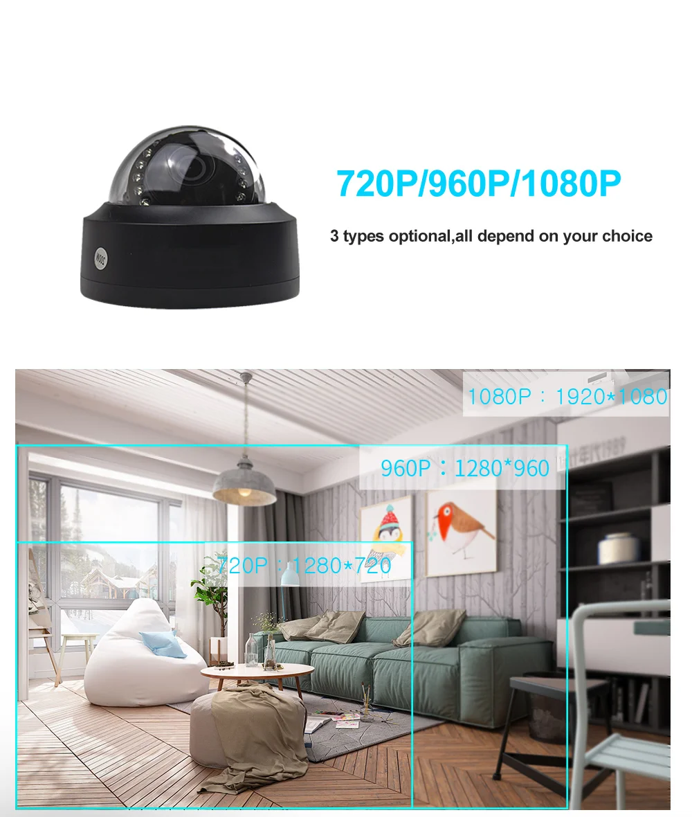 Беспроводная ip-камера наблюдения с Wi-Fi, SD карта, черный купол, 1080 P, SONY307, 720 P, с Onvif микрофоном, ИК-фильтр, датчик движения, сигнализация